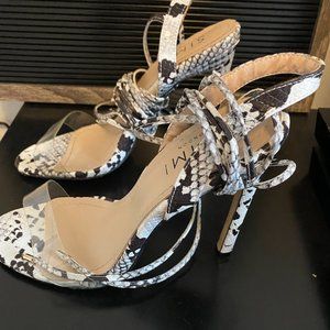 FAUX SNAKE PRINT LACE UP STILETTO HEELS